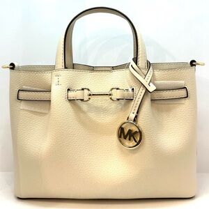 Michael Kors Small Carson Pebbled Leather Satchel Bag Light Cream